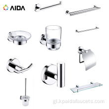 Conxunto de accesorios para o baño de estante de vidro de cromo